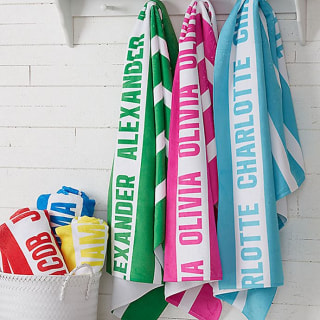 Classic Stripe Personalized Beach Towel. Best Affordable Beach Towels 2021.