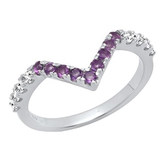 Dazzlingrock Collection Round Amethyst and Diamond Wedding Band V Shaped Chevron Band