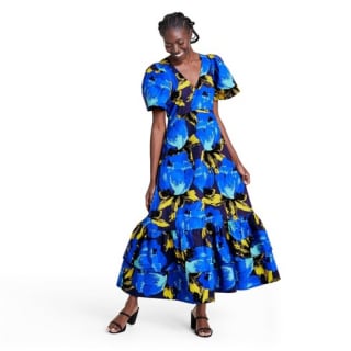 Christopher John Rogers for Target Blue Floral Puff Sleeve Tiered Dress