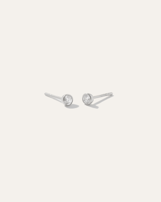 14k Gold Round Diamond Petite Bezel Studs