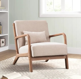 Hertford Mid-Century Upholstered Solid Wood Accent Chair