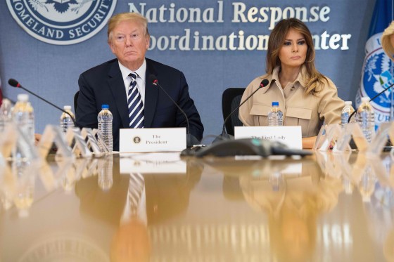 Image: Trump and Melania Trump visit FEMA headquarters