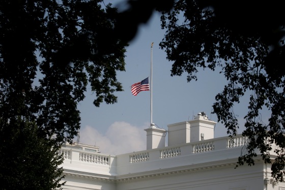 Image: White House flag once again flies at half-staff in honor of Senator John McCain (R-AZ) in Washington