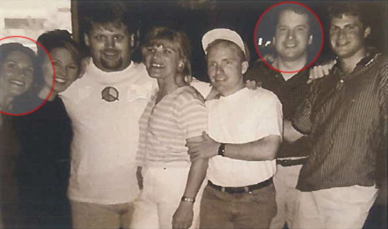 From left, Deborah Ramirez, Kerry E. Berchem, Doug Millet, Karen Yarasavage, Kevin Genda, Brett Kavanaugh and David White pose for a photo at the rehearsal dinner before the wedding of Yarasavage and Genda in 1997.