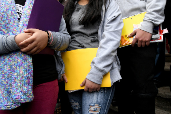 Image: Undocumented children step out of sanctuary at the Church of the Advocate in Philadelphia on Jan. 29, 2018.