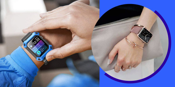 wrists wearing apple smart watch with different bands