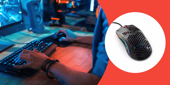 Gif of a gaming mouse and image of person playing with their gammon mouse