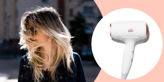 Illustration of a Woman walking outside waving her blow-dried hair and the new T3 Fit hair dryer. What to know about the new compact, travel-friendly ionic hair dryer from T3. Shop the best lightweight blow dryers on Amazon, Sephora, Ulta, Walmart, Target