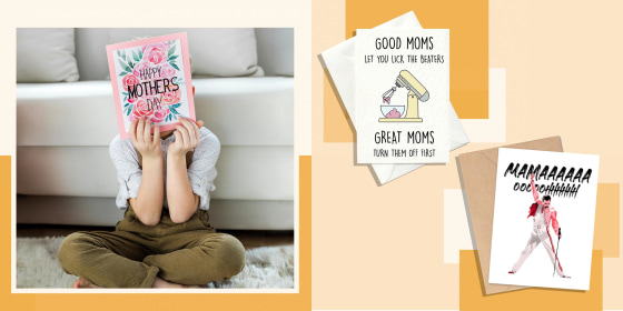 Illustration of a little girl holding up a Mother's Day Card and two Mother's Day Cards from Etsy. The best Mother's Day cards can complement your gift or be presented on their own. Shop funny Mother's Day cards, unique Mother's Day cards and more.