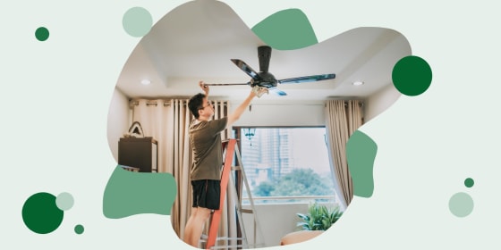 A man cleaning ceiling fan at home. Here are the best ceiling fans for bedrooms, living rooms and outdoors to keep you cool this summer. Shop brands like Hunter, Wayfair, Honeywell and more.