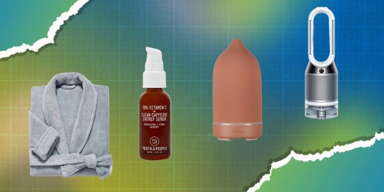 Youth to the People Vitamin C + Clean Caffeine Serum, Vitruvi Stone Essential Oil Diffuser, Brooklinen Super-Plush Robe Dyson Pure Humidify + Cool