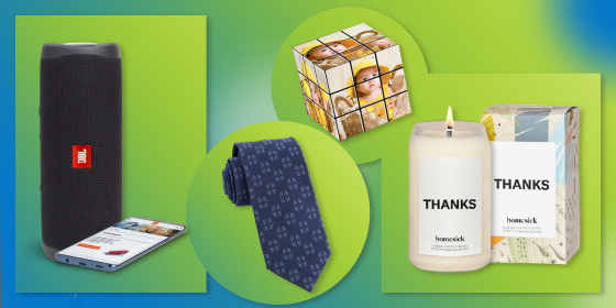 Illustration of a tie, candles, Custom Photo Rubik's Cube and speakers