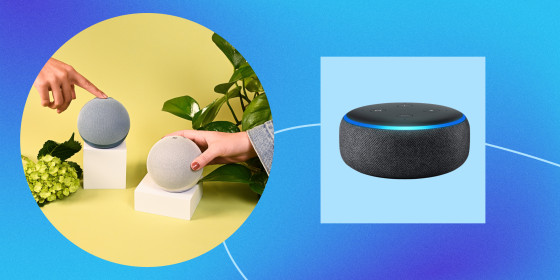 Illustration of 3 Amazon Echo's, one 3rd generation and two 4th generations