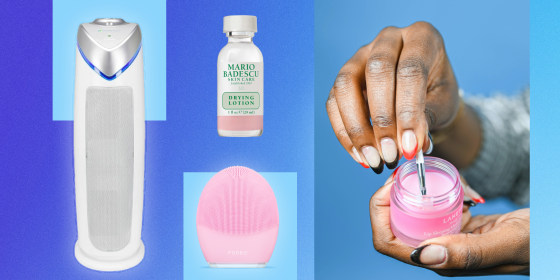 Illustration of a Woman with nice nails touching laneige lip mask, and three other products on sale for Amazon Prime Day