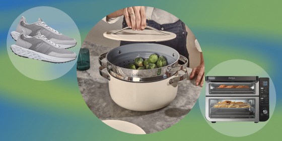 Cole Haan Zerogrand sneaker, Ninja(R) 12-in-1 Double Oven with FlexDoor and a caraway steamer and pot