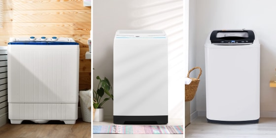 Designed especially for small spaces, a portable washing machine can clean dirty clothes without taking up too much room.