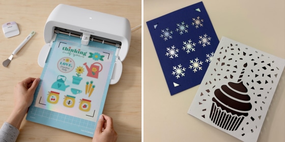 You can cut and draw on different types of vinyl and cardstock to make decals, labels, stickers and more for personalized gifts or classroom decorations.