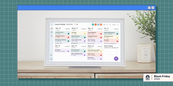 The Skylight Calendar syncs with Google Calendar, Outlook, Apple Calendar so you can stay updated when on you're phone.
