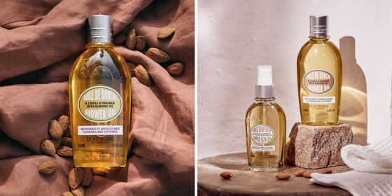 The shower gel smells like almonds and can be used when shaving.