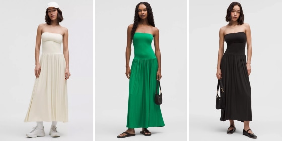 The style is made from performance fabric and can be worn as a dress or a skirt.