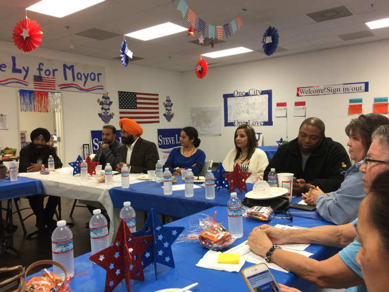 Steve Ly, Mayor-elect of Elk Grove, California, the nation's first Hmong American mayor, with his multiracial team of campaign staff and volunteers