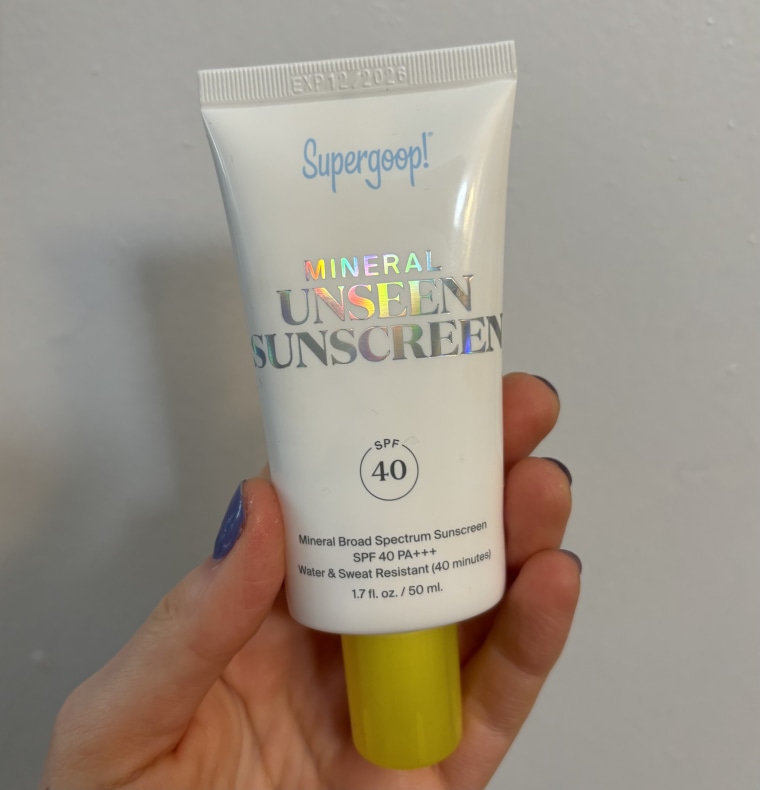 A bottle of Supergoop! Mineral Unseen Sunscreen.