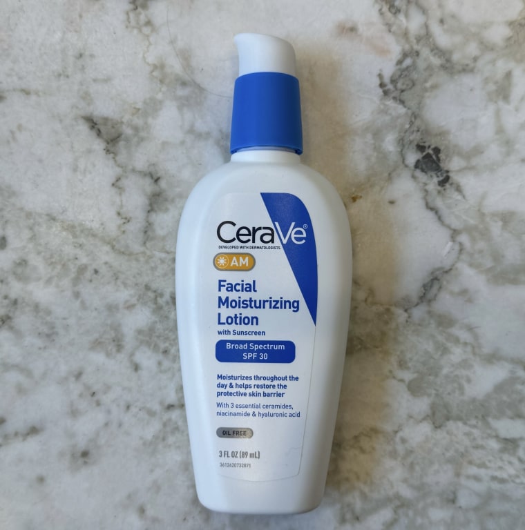 A bottle of CeraVe’s Am Facial Moisturizing Lotion with SPF.