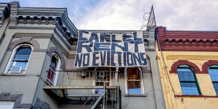 Cancel Rent banner drop in Bushwick. Tenants and Housing